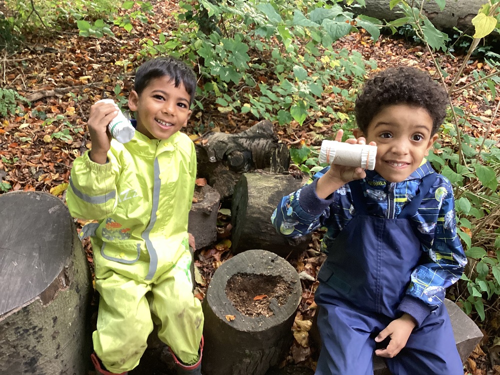 Exning Primary School pupils in the woodland