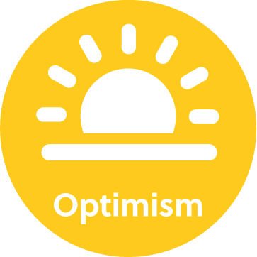 A sun icon on a yellow background with the wording 'Optimism'