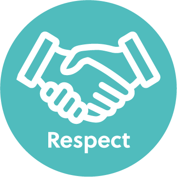 A hand shake icon on a background with the wording 'Respect'
