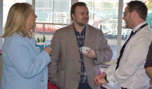 Laraine Moody, Terry Jermy and Ian Evans at the ten year West Suffolk College in Thetford celebration