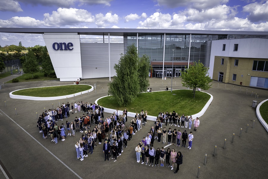 One Ofsted result aerial shot of students as ONE