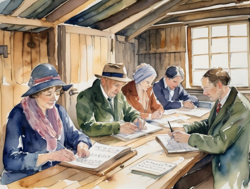 A group of adults in the 1920s learning in a wooden hut - the beginnings of West Suffolk College