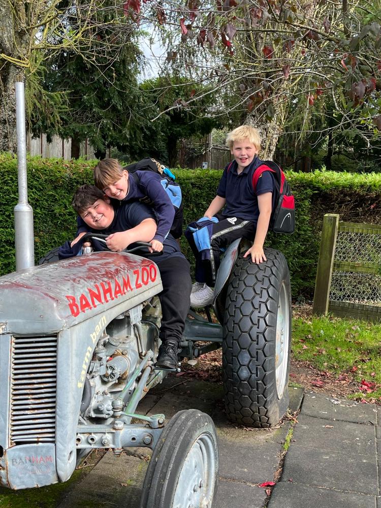 Students from Chalk Hill on a tractor